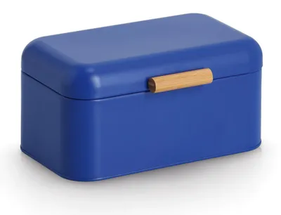 Produktbild von Zeller Brotkasten, Metall/Bambus, blau, ca. 30,5 x 20,5 x 15 cm