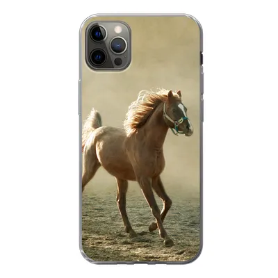 Produktbild von MuchoWow® Handyhülle Schutzhülle Hülle für iPhone 12 Pro Max Pferd - Sand - Nebel Silikon Softcase Handy Hülle - Hartschale