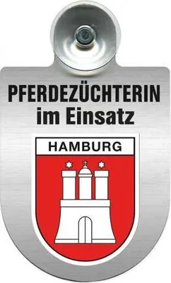 Produktbild von Einsatzschild mit Saugnapf - Pferdezüchterin im Einsatz - 393832 incl. Regionenwappen nach Wahl Color - Region Hamburg