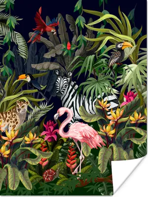 Produktbild von MuchoWow® Poster Dschungeltiere - Natur - Jungen - Mädchen - Flamingo - Zebra 30x40 cm - Wandplakat - Poster Kinderzimmer