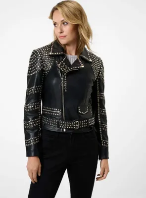 Produktbild von Damen Lederjacke Bikerjacke mit Nietenbesatz Ricano SELINA – Schwarz / M