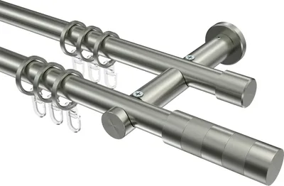 Produktbild von Interdeco Gardinenstange / Vorhangstange Edelstahl-Optik, Typ Platon Mavell (Zylinder Bicolor), 20 mm Ø 2-läufig, 160 cm