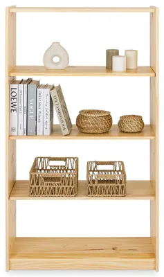 Produktbild von Standregal mit 5 Böden, praktisches Bücherregal aus massiver Kiefer in natur, schlichtes Büroregal aus Massivholz
