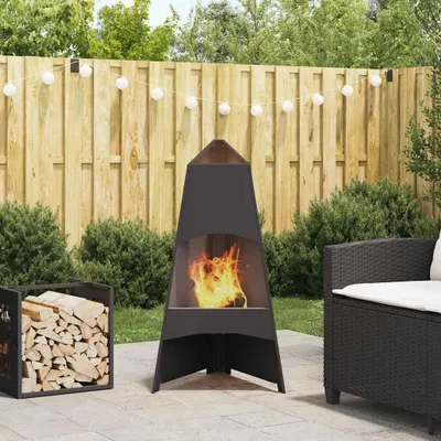 Produktbild von "2026 Promotion" Feuerstelle Schwarz 50x50x95 cm Stahl - Feuerkörbe & -schalen CC31967