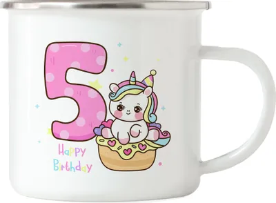 Produktbild von Happy Birthday Emaille Tasse 5. Geburtstagskind 5. Geburtstag Alles Gute Happy Birthday Party Einhorn