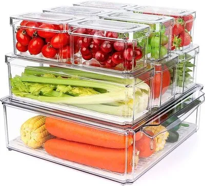 Produktbild von Famanu Kühlschrankorganizer 10-teilig - Transparent, stapelbar, vielseitig einsetzbar