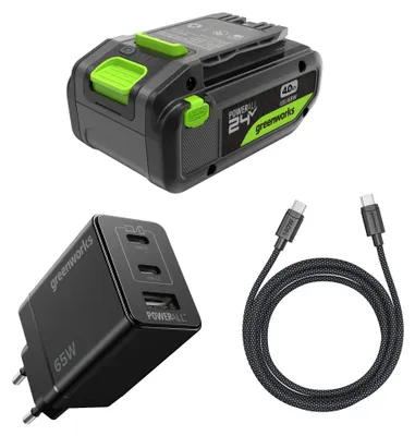 Image de Batterie rechargeable Greenworks 24V 4Ah avec port USB-C et chargeur USB-C de 65W