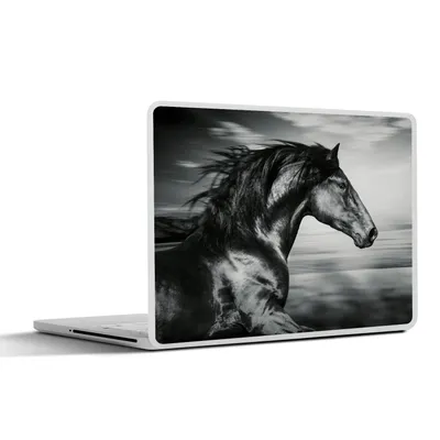 Produktbild von MuchoWow® Laptop Aufkleber Sticker Cover Pferd - Tiere - Schwarz - Weiß 30x22 cm - Laptop-Sticker