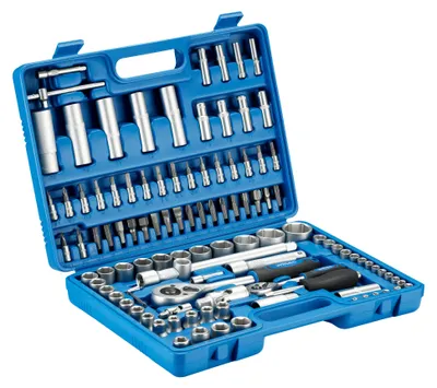 Produktbild von Wiltec 108-teiliger Steckschlüsselsatz Ratschenkasten mit 1/2" (12,5mm) und 1/4" (6,3 mm) Antrieb, Stecknüsse im Knarrenkasten, hochwertige Steckschlüssel für Werkstatt