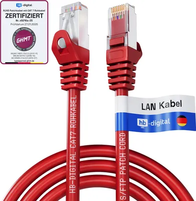 Produktbild von hb-digital 0,25m Patchkabel CAT.7 RJ45 S/FTP PiMF LSZH AWG 26 halogenfrei rot