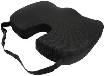 Obrázok produktu pre Ortopedický sedák 45 cm, ergonomický vankúš na kostrč s popruhom, pre kancelársku stoličku, čierna