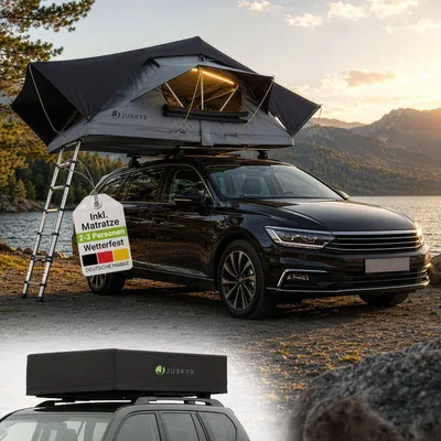 Produktbild von Juskys Autodachzelt Lago 140 x 240 cm - Wetterbeständig mit Leiter - Schwarz / Grau