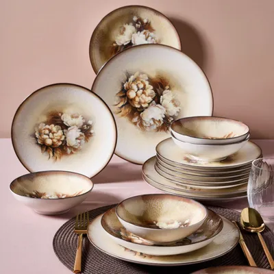 Obrázok produktu pre Hermia Concept, kvalitná 26-dielna jedálenská súprava zo 100 % porcelánu | 6 servírovacích tanierov (25 x 25 cm), 6 tanierov (20 x 20 cm), 6 misiek (15 x 15 cm), 6 dezertných tanierov, 2 podnosy | Vhodné do umývačky riadu a mikrovlnnej rúry.