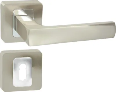 Produktbild von DOMINO Türgriff Drückergarnitur BB-Buntbart Set | quadratische Rosette | Türklinke für Zimmertür, Bürotür, Kellertür & Innentür | Türbeschläge aus Aluminium  |  Chrom/Nickel |MAFF QR M6/M9