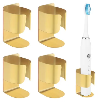 Image de Support pour brosses à dents en acier inoxydable, fixation murale adhésive, lot de 4, couleur or