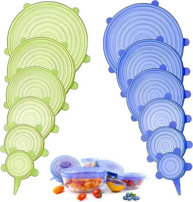 Produktbild von 12 Stück Silikondeckel Dehnbar, Wiederverwendbar Silikon Deckel Universal Dehnbar, 6 verschiedene Größen Silikon Deckel, Joghurt Deckel, Deckel für Joghurtbecher, für Schüsseln, Becher, Dosen