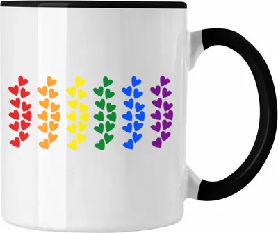 Produktbild von Trendation - Regenbogen Tasse Geschenk LGBT Schwule Lesben Transgender Grafik Pride Herzen Flagge (Schwarz)