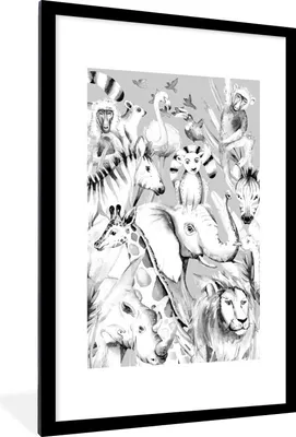 Produktbild von MuchoWow® Gerahmtes Poster Wasserfarben - Tiere - Flamingo - Elefant - Jungen - Blau - Kinder - Kind 60x90 cm - Poster mit Schwarzem Bilderrahmen Wandposter Rahmen Foto Bilder - Dekoration - Wandposter Wohnzimmer - Hochwertig