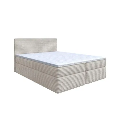 Produktbild von Bett Boxspringbett SENO mit Topper T25 und  Bettkästen - Doppelbett, Stauraum, Schlafzimmer, Polsterbett, Bettgestell (200x200, Beige- Tilia 03)