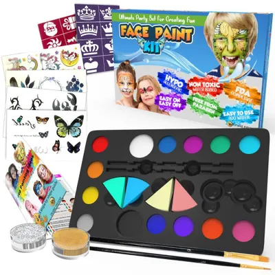 Image de Kit de maquillage pour enfants Desire Deluxe – À base d'eau, maquillage pour enfants, avec paillettes et pochoirs, une idée cadeau idéale
