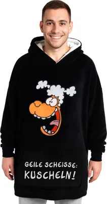 Produktbild von Ralph Ruthe Oversize Cozy Hoodie für Herren und Damen - Thorsten Dörnbach Geile Scheisse: Kuscheln! Übergroße Uni Kuschelpullover Flauschiger Deckenpullover Schwarz