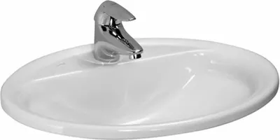 A white ceramic sink with a chrome faucet, isolated on a white background.