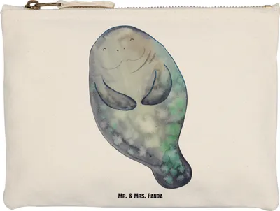 Produktbild von Mr. & Mrs. Panda Kosmetiktasche Seekuh Happy Größe M - Weiß - Geschenk, Respekt, Federmappe, Schlampermäppchen, Freundin, Meer, Federtasche, Selbstliebe, Make-Up Tasche