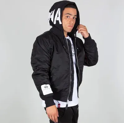 Zdjęcie produktu dla ALPHA INDUSTRIES MA-1 ZHP Męska kurtka bomber z kapturem, Rozmiar:XXL, Alpha Industries Kolory:Czarny