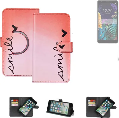 Produktbild von K-S-Trade Schutzhülle Handyhülle kompatibel mit LG Electronics K30 (2019) Hülle cover bookstyle Etui ''smile'' rot Standfunktion Kameraschutz