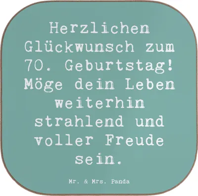Produktbild von Mr. & Mrs. Panda Tassenuntersetzer Spruch 70. Geburtstag Glückwünsche - Meeresbrise - Geschenk, Geburtstagsfeier, Coaster, Lebensjahr, Tischschoner, Happy Birthday, Alter