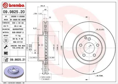 Immagine prodotto di 2x BREMBO 09.9825.21 Disco freno asse anteriore