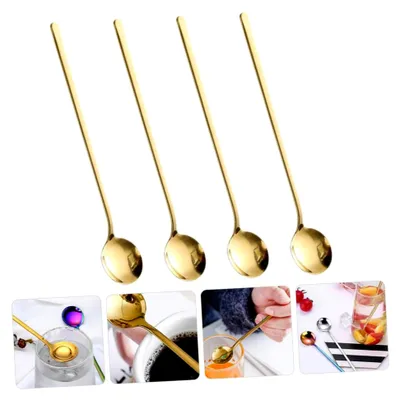 Produktbild von 4 Stück Edelstahl Eislöffel mit Griff für Tees, Desserts und Kaffee