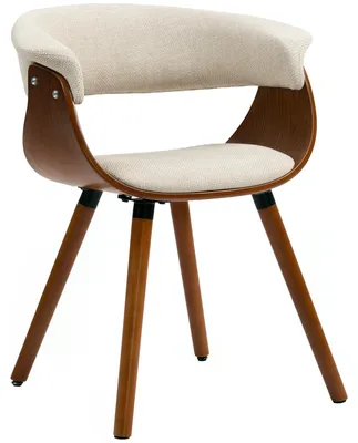 Productafbeelding van HOMCOM Eetkamerstoel/Keukenstoel met rugleuning, linnenlook, houten poten, beige