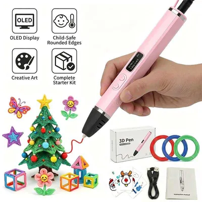 Produktbild von ZELURXX 3D-Stift mit OLED-Display, präziser Temperaturregelung 170-235°C, modularem Design, PLA/ABS kompatibel, für Kinder, Rosa