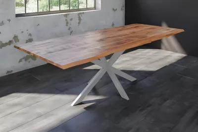 Produktbild von Baumkantentisch Esstisch Mangoholz massiv Spider-Gestell silber 300 x 100 cm DORA