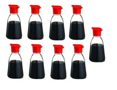 Produktbild von 9 x Flaschen Tischspender für Sojasauce mit rotem Deckel 150ml Befüllbar