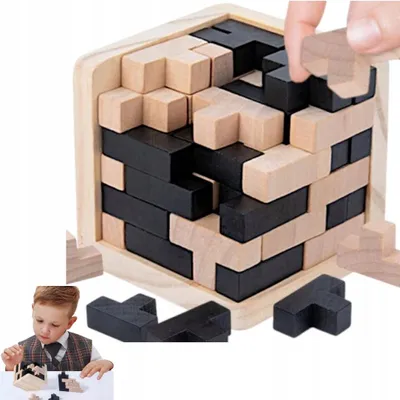 Produktbild von Holz-Puzzle Tetris 3D Logikwürfel Geduldspiel