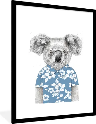 Produktbild von MuchoWow® Gerahmtes Poster Koala - Blumen - Sommer - Blau 60x80 cm - Poster mit Schwarzem Bilderrahmen Wandposter Rahmen Foto Bilder - Wohnzimmer - Dekorationen - Prämie