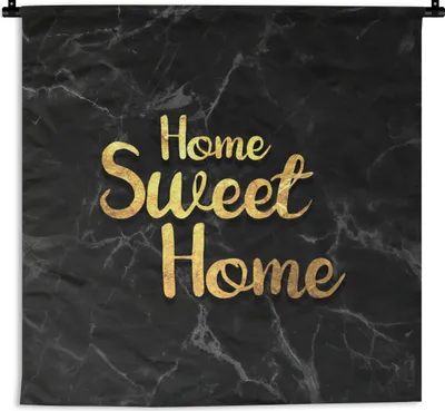 Produktbild von MuchoWow® Wandteppich Wandbehang Zitate - Zuhause - Gold - Marmor 150x150 cm Tapisserie Dekoration Wandtuch - Wohnaccessoires - Modernes