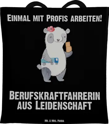 Produktbild von Mr. & Mrs. Panda Tote Bag Berufskraftfahrerin Leidenschaft - Schwarz - Geschenk, Laptoptasche, stofftasche baumwolle, Shopping Tasche, Schultasche