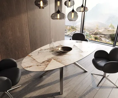 Produktbild von DELIFE Esstisch Edge Oval 220x120 Keramik Iris FMG Patagonia Lappato Zenthara kantig Edelstahl