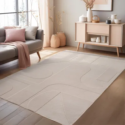 Image de Homebyhome Tapis Boho Scandinave à Poils Courts avec Effet 3D Lavable Doux et Moderne pour Salon, Taille: 200x290 cm