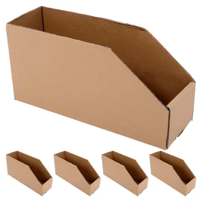 Produktbild von 5 Stück Wellpappe Aufbewahrungsboxen mit Deckel für platzsparende Regalnutzung und Sortierung von Kleinteilen