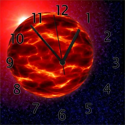 Produktbild von Wallario Design Wanduhr Abstrakter Planet im Weltall in glühendem rot aus Echtglas, Größe 30 x 30 cm
