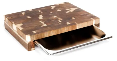 Produktbild von Schneidebrett 38×29 cm aus Akazienholz mit Auffangschale Holz Schneidebrett mit herausnehmbarer Schublade Cutting board with tray