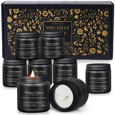 Image de Bougies parfumées, lot de 8, en verre, idées cadeaux pour hommes, pour salon