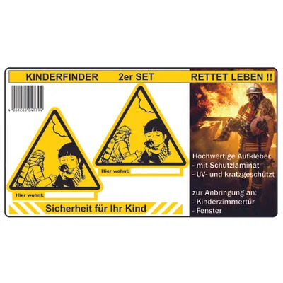 Produktbild von Kinderfinder Aufkleber 2er Set 10 x 10 cm | Hinweisaufkleber für Kinderzimmer | UV-beständig | Wetterfest | Sicherheitsaufkleber R052