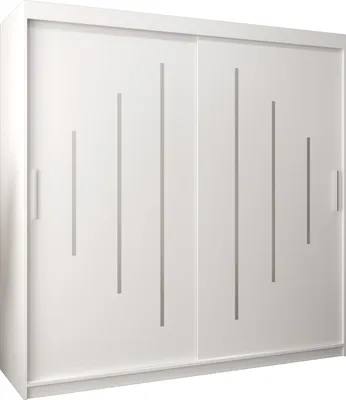 A white sliding door wardrobe with vertical decorative lines.