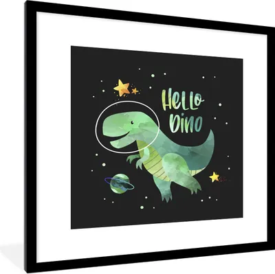 Produktbild von MuchoWow® Gerahmtes Poster Zitate - Sterne - 'Hallo Dino' - Sprichwörter - Mädchen - Junge - Kinder - Kind 40x40 cm - Poster mit Schwarzem Bilderrahmen Wandposter Rahmen Foto Bilder - Poster - Plakat im Rahmen