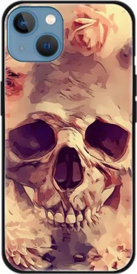 Produktbild von König Design Hülle kompatibel mit Apple iPhone 13 Kunststoff Soft Handyhülle - Handy Case Blumen Totenkopf